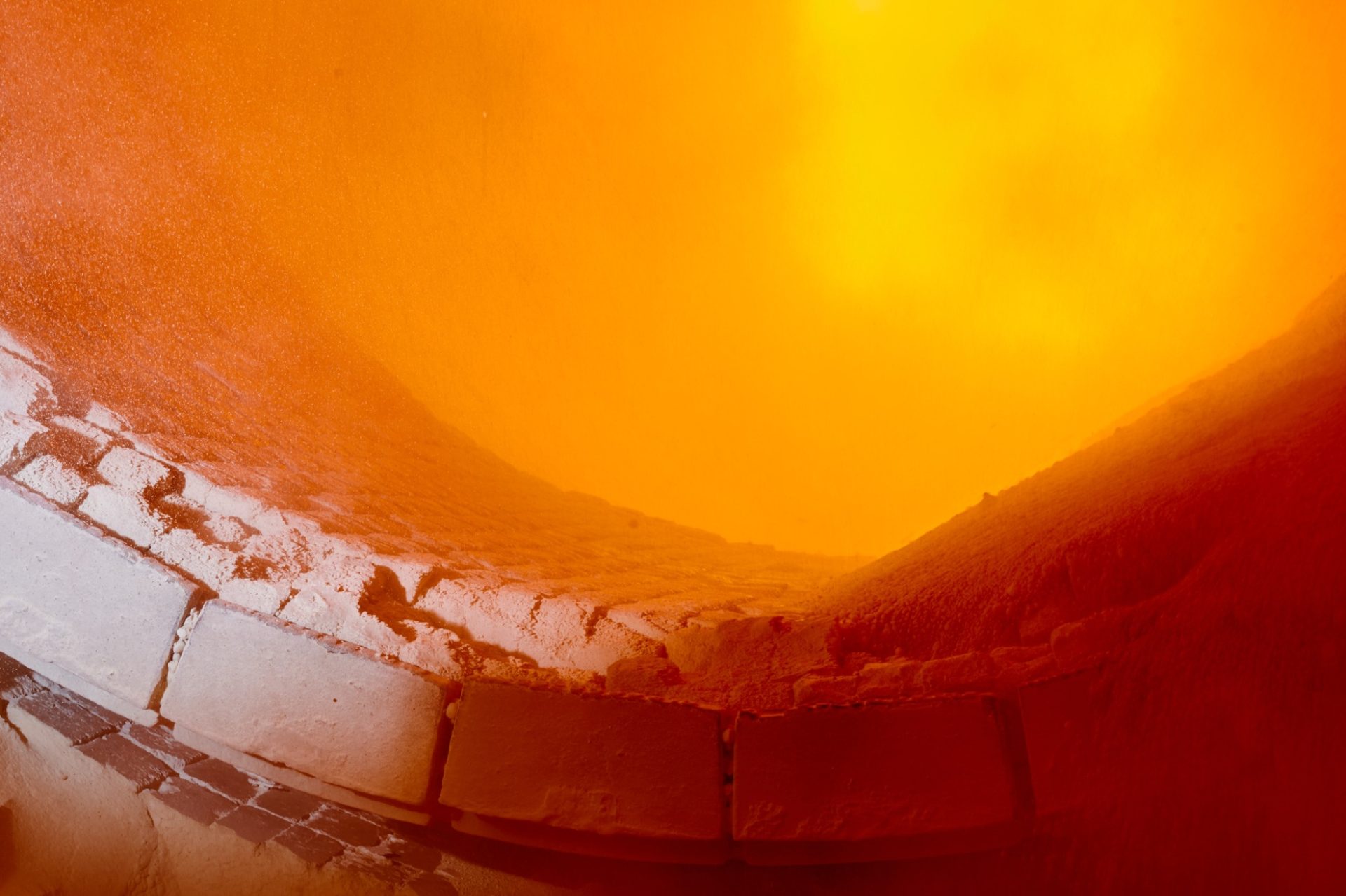 High-temperature refractory lining inside industrial incinerator